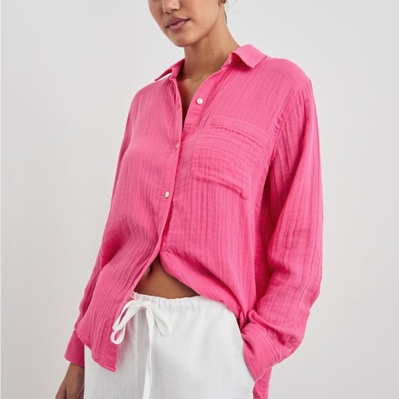 New! Rails Ellis pink button down gauze button down shirt hibiscus 37429 - Picture 1 of 14